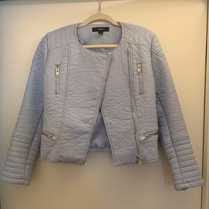 Light Blue Faux Leather Moto Jacket